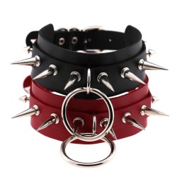 double layer pu leather silver nail collar